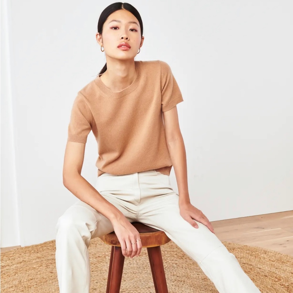 Quince Mongolian Cashmere short sleeved crew neck sweater tee